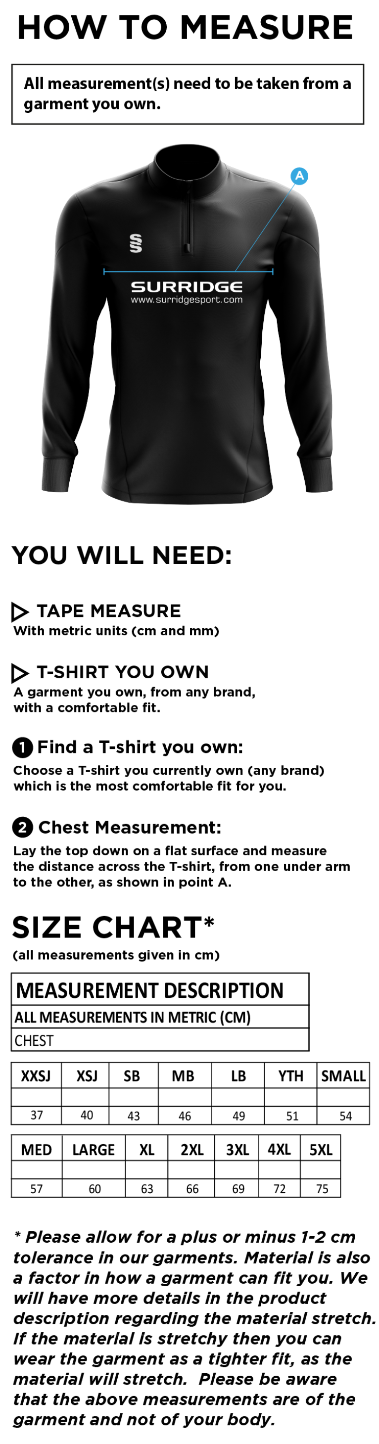 UNIVERSITY OF PORTSMOUTH PERFORMANCE TOP - Size Guide