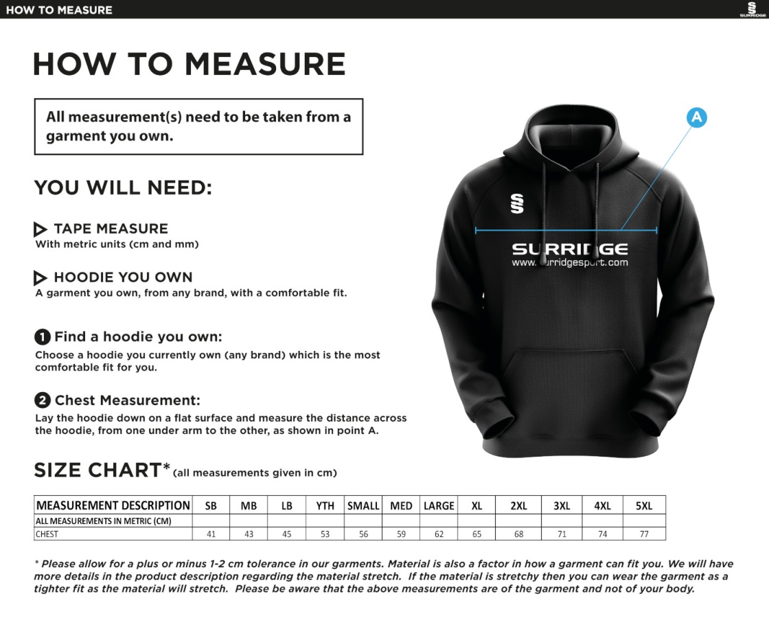 UNIVERSITY OF PORTSMOUTH BLADE HOODY - Size Guide