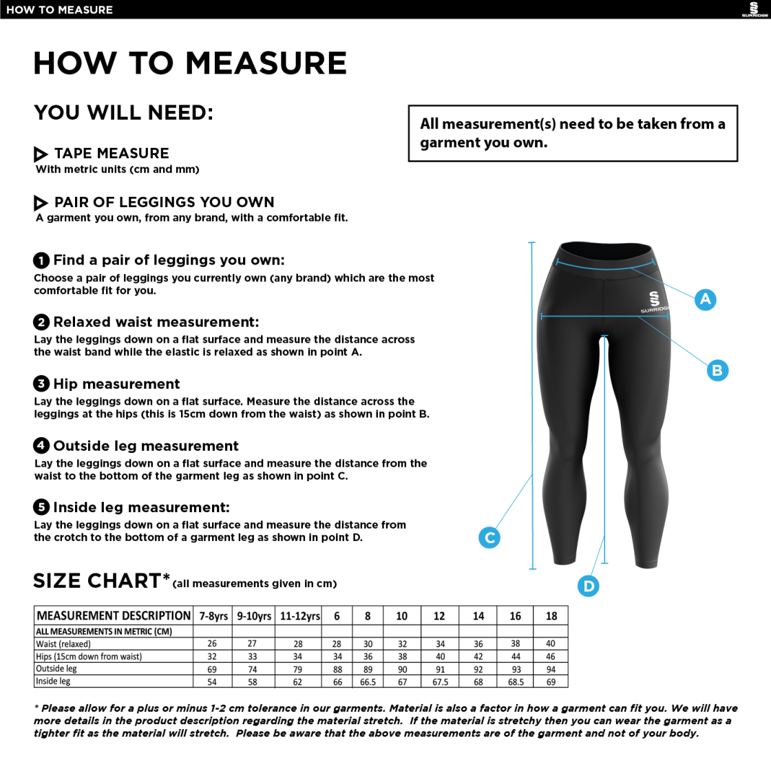 UNIVERSITY OF PORTSMOUTH BLACK LEGGINGS - Size Guide